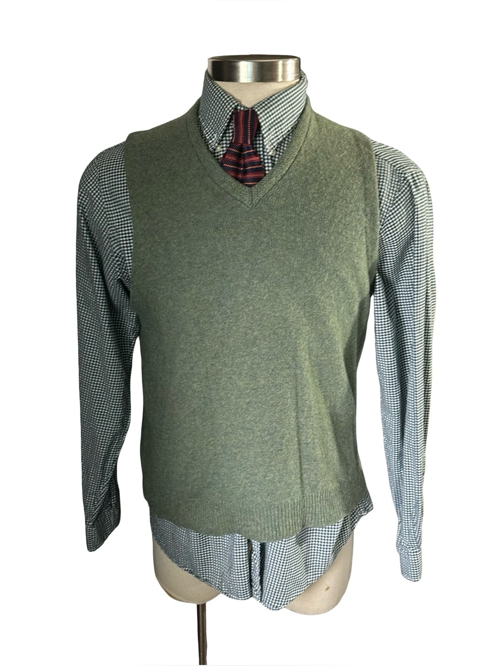 Vtg Rob Scot Men Green Lambswool Blend V Neck Sweater Vest Sz M Ivy Preppy 70s